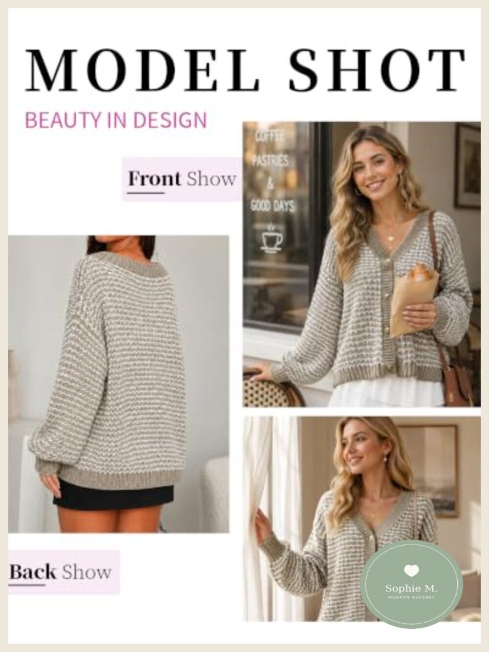 Chunky Knit Cardigan Women Cropped V Neck Button Front Fall Sweater - Picture 6 of 6